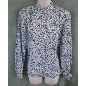 Vintage Judy Bond Floral Career Blouse Size 8 Nehru Collar